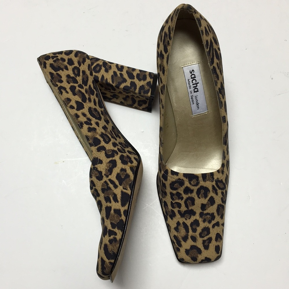 Leopard square toe heels by Sasha London